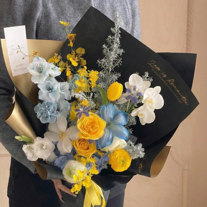 BBJ WRAPS Gold Flower Bouquet Wrapping Paper, Waterproof Flower Wrapping Paper, Korean Floral Wraps for Florist Flower Arrangement, 20 Sheets, 23.6X23.6 Inch (Black) - Image 2